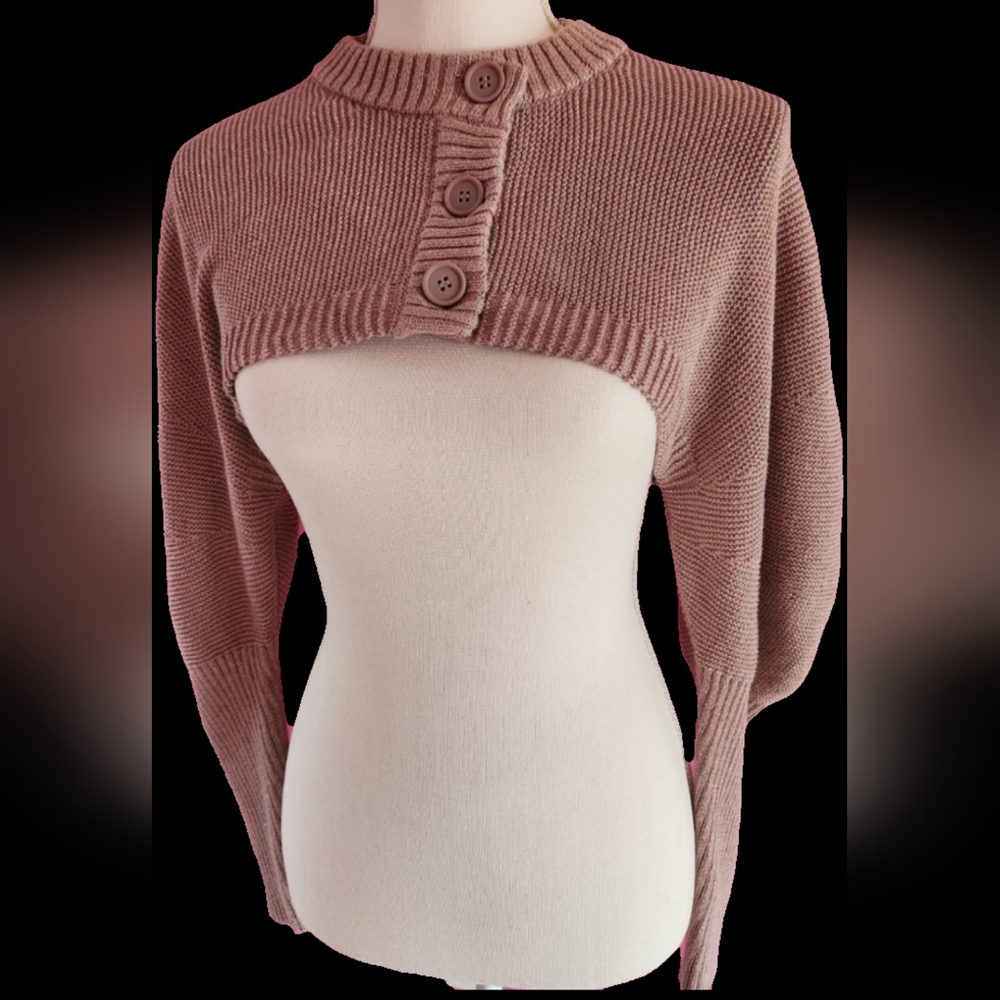 NWT❗️❤️Anthropologie 525 Cropped Pink Gold Puff Sleeve Cardigan size M❤️ - Picture 2 of 9